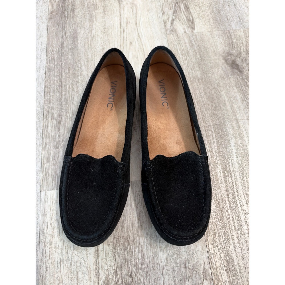 Vionic Debbie Black Suede Loafers Womens Size 8 Orthotic Driving Moccasin Flats